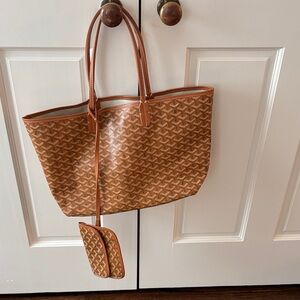 Brown Patterned Tote Bag with Pouch - Brown